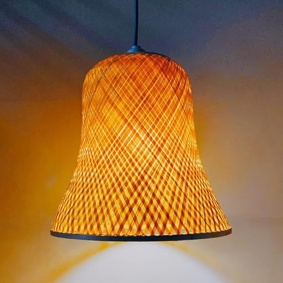 Cane Handicraft Hanging Lamps For Livingroom Home Decoration Cane Lamp Shades Hanging(Wire & Holder and bulb Included) Pack of 1 Lamp Bamboo Lights