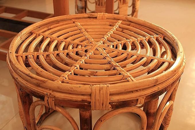 INDIA CRAFT Bamboo Round Side Table, Coffee Table, Tea Table for Home, Office, Living Room, (Glass not Included) Size 16"