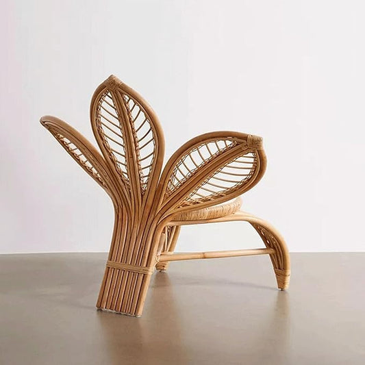 India Craft Lotus Rattan Chair | Handwoven Decorative Accent Chair | Natural Cane Boho Furniture for Living Room, Bedroom & Lounge