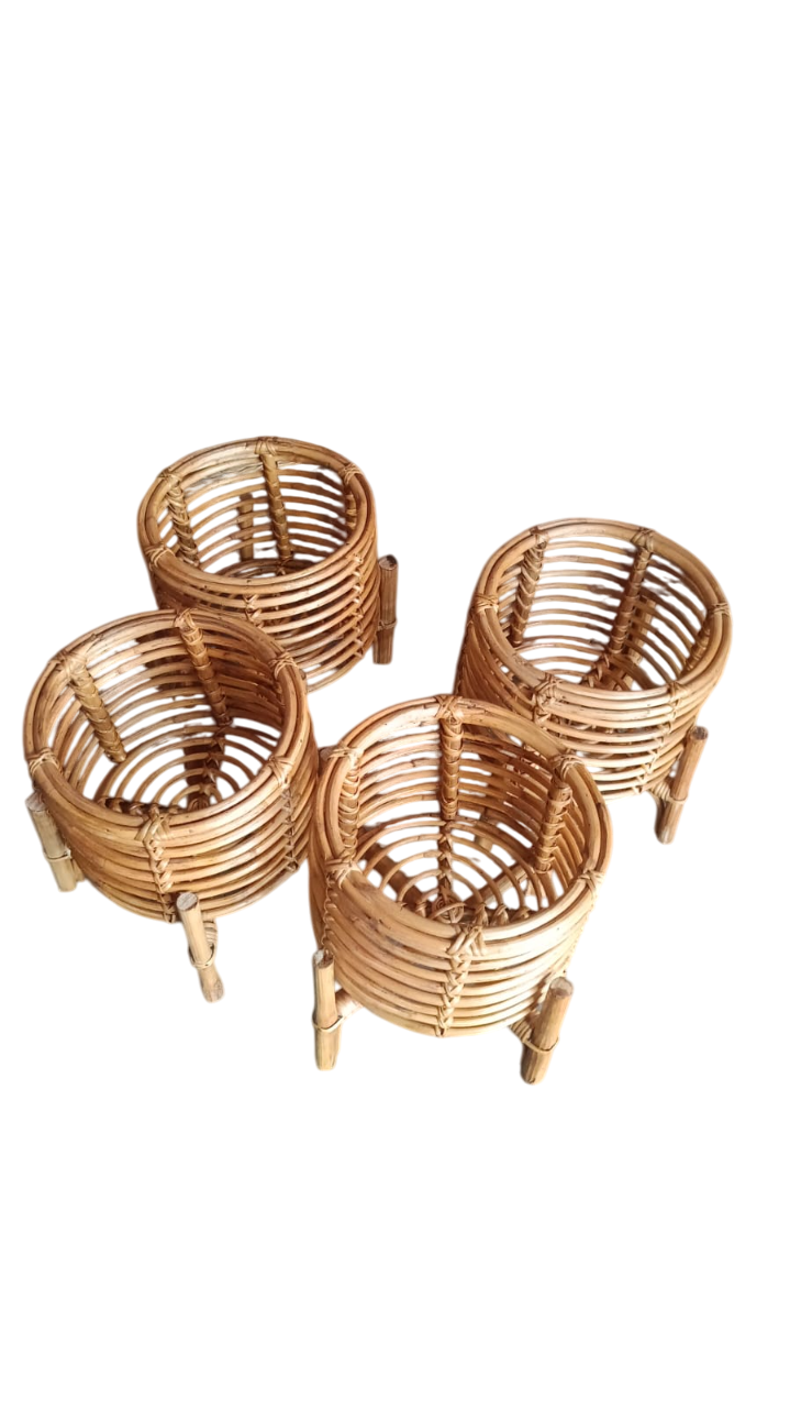 Pot Holder Stand, Planter with 3 Legs in Beige Color in Cane by INDIA CRAFT
