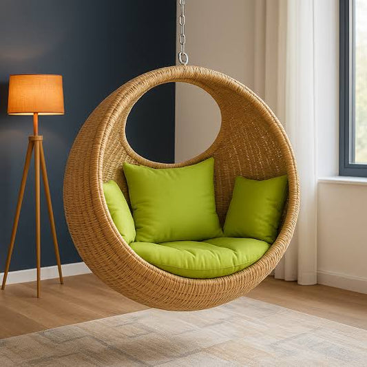 Hadcrafted Rattan single seater swing for indoor