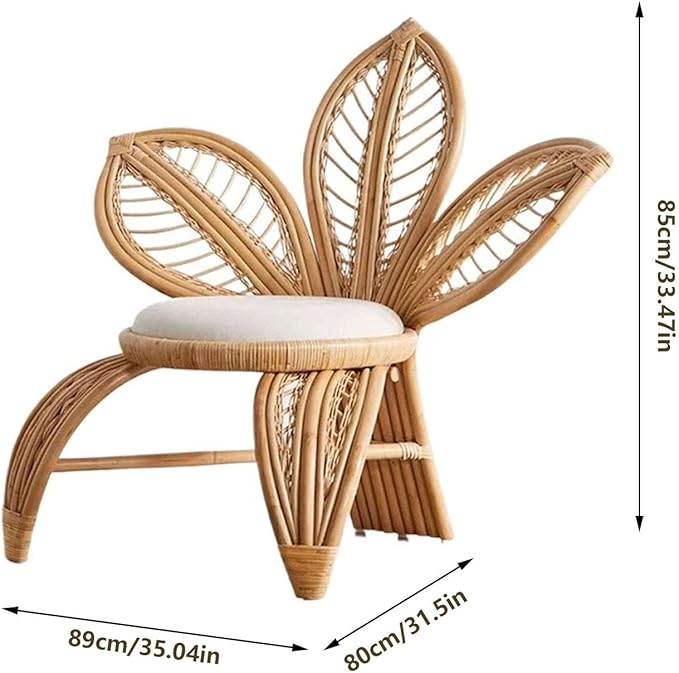 India Craft Lotus Rattan Chair | Handwoven Decorative Accent Chair | Natural Cane Boho Furniture for Living Room, Bedroom & Lounge