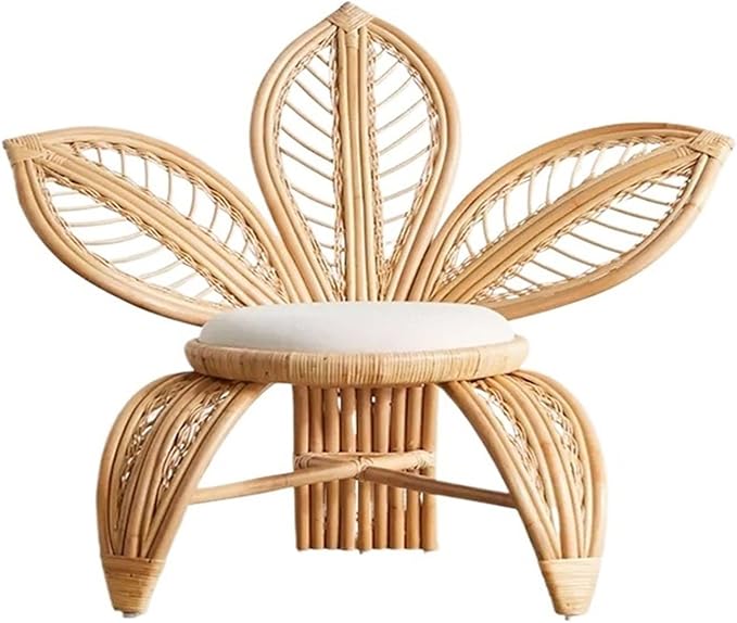 India Craft Lotus Rattan Chair | Handwoven Decorative Accent Chair | Natural Cane Boho Furniture for Living Room, Bedroom & Lounge