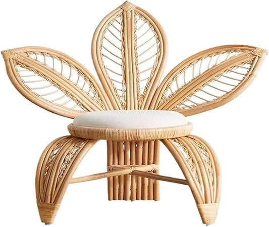 India Craft Lotus Rattan Chair | Handwoven Decorative Accent Chair | Natural Cane Boho Furniture for Living Room, Bedroom & Lounge