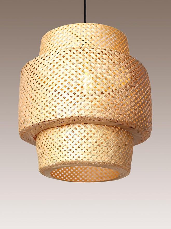 Bamboo Wicker Hanging Lampshades | Bamboo Pendant Lamp | Boho Lamp Shades | Cane Lampshade | Rattan Lamp Shade "Including holder, wire, end bulb