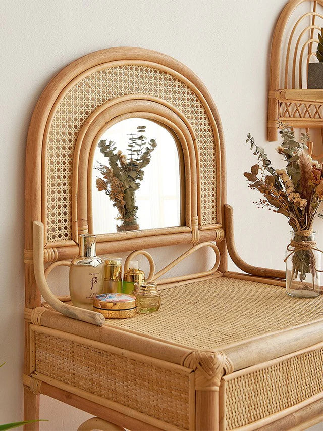 Eco FriendlyHandmade Rattan Woven Dressing Table with Mirror
