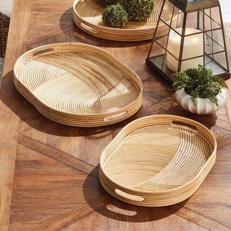 JELANI CANE OVAL TRAYS SET OF 2 BY INDIA CRAFT