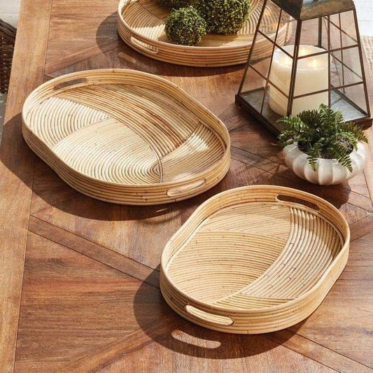 JELANI CANE OVAL TRAYS SET OF 2 BY INDIA CRAFT