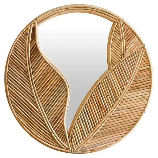 Bamboo Leaf Rattan Wall Mirror (45x40 cm)