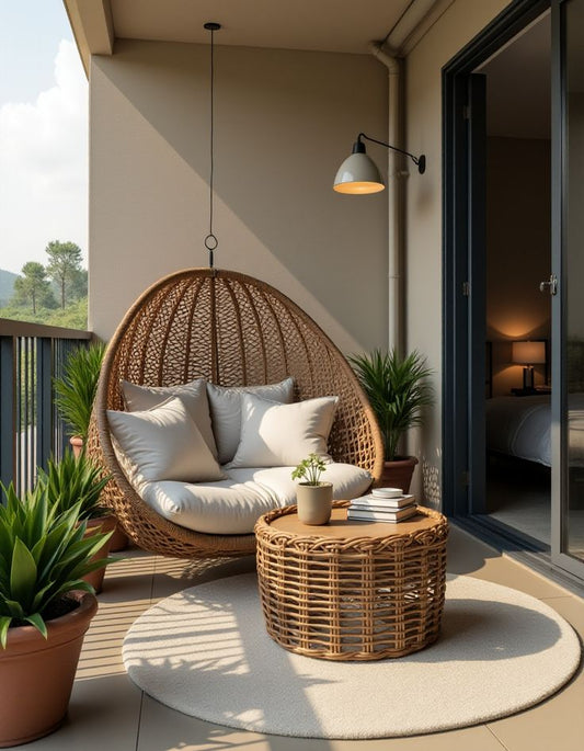 Cozy Dual Rattan Hanging Swing Chair – Indoor/Outdoor Patio Seating with Cushions and Stand