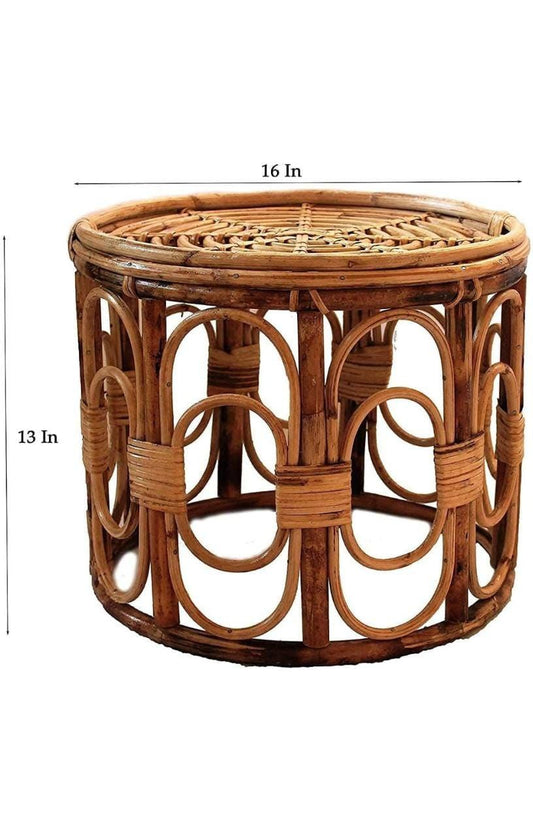 INDIA CRAFT Bamboo Round Side Table, Coffee Table, Tea Table for Home, Office, Living Room, (Glass not Included) Size 16"