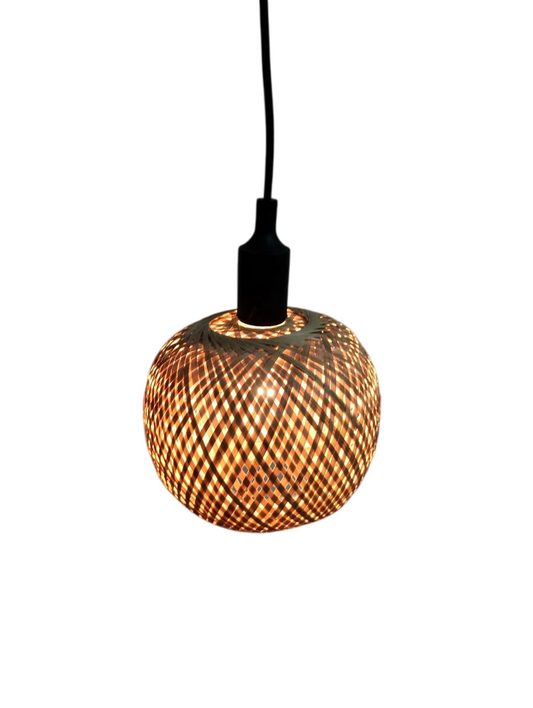 Hanging Bamboo Cane Lamp for Interior Decor, with Wire & Holder (Globe Design)